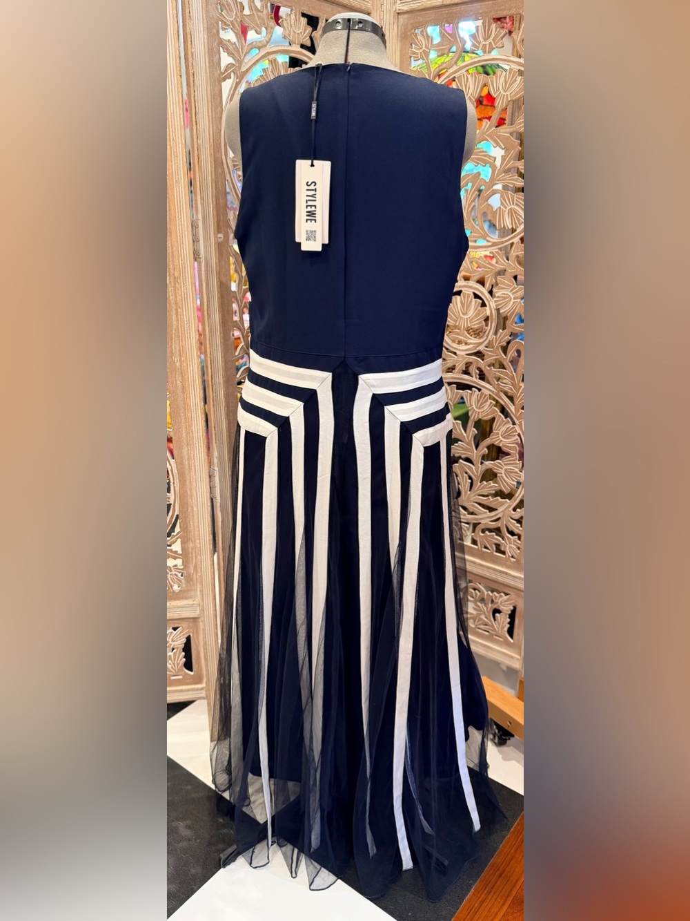STYLEWE Navy and White Striped Geometric Maxi Dress - Picture 2 of 3